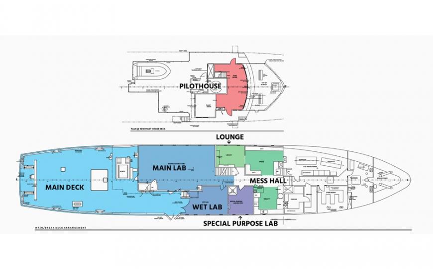 Floor map view of two decks of RV Endeavour